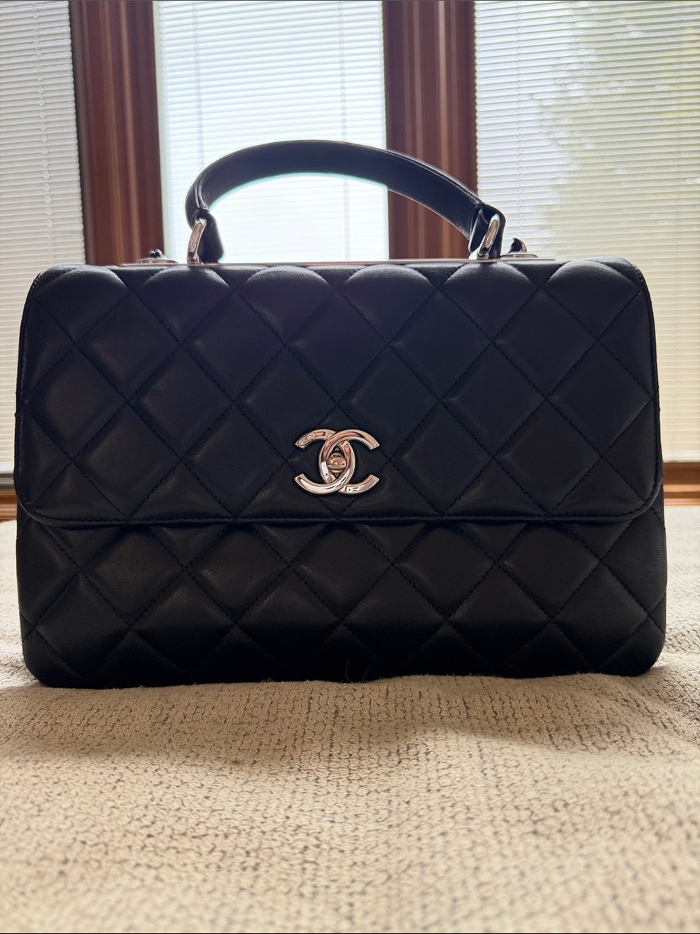 CHANEL Black Quilted Leather Shoulder Bag with Silver CC Turnlock Medium